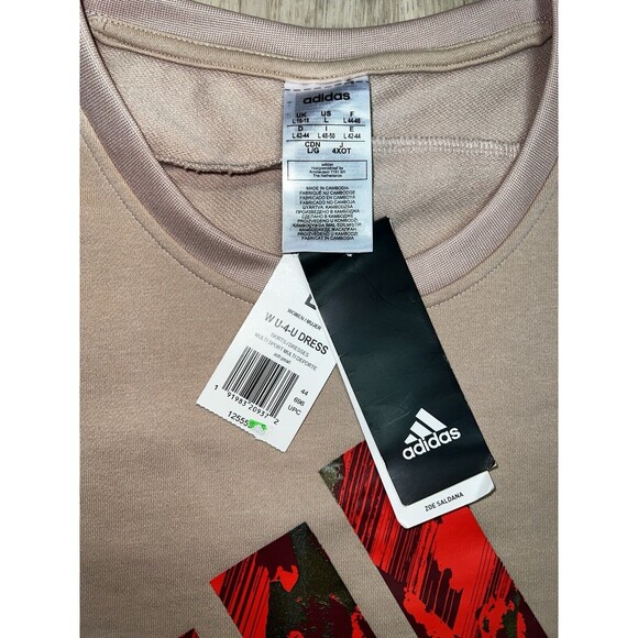 ADIDAS X Zoe Saldana Pattern Women's Sport T-shirt Dress Sz Large Tan Red Logo - Picture 2 of 9